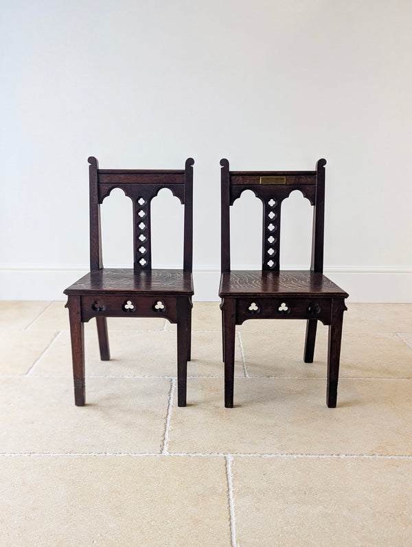 Antique Edwardian Gothic Revival Oak Church Chairs c.1911