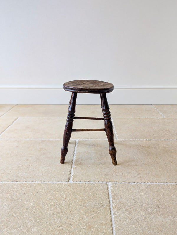 Antique Early Victorian Elm & Beech Country Stool c.1850