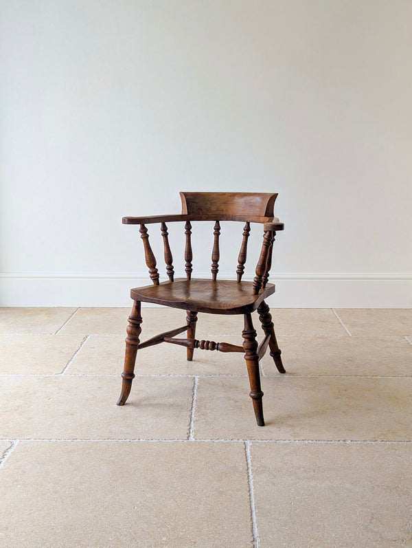 Antique Late Victorian Elm & Beech Captain's Desk Chair c.1880