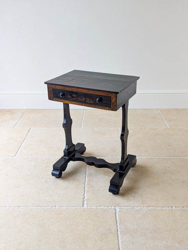 Antique Regency Ebonised Chinoiserie Work Table c.1830