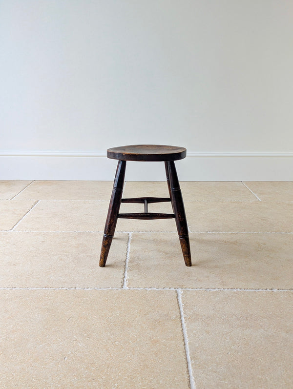 Antique Mid-Victorian English Oak Country Stool c.1860