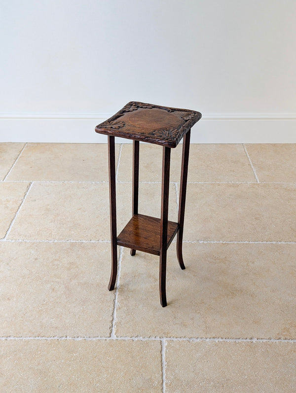 Antique Edwardian Arts & Crafts Oak Two-Tier Plant Stand c.1905