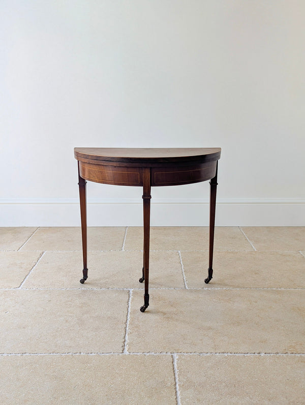 Antique Edwardian Mahogany Demilune Fold-Over Card Table c.1905
