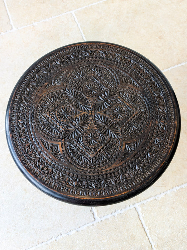 Antique Victorian Anglo-Indian Carved Ebonised Occasional Table c.1890