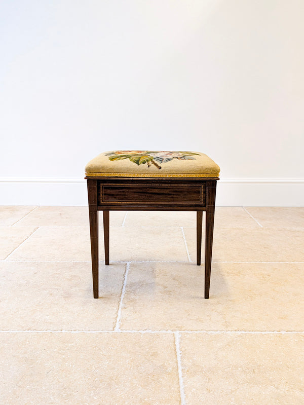 Antique Edwardian Inlaid Mahogany Piano Stool by Jas Shoolbred c.1905