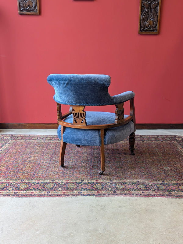 Antique Victorian Mahogany Blue Tub Chair