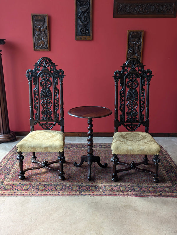 Pair of Antique Late 19th Century Oak William & Mary Style High Back Side Chairs