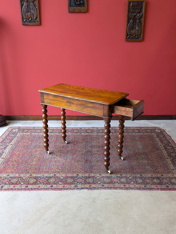 Antique 19th Century Beech Bobbin Side Table with Drawer