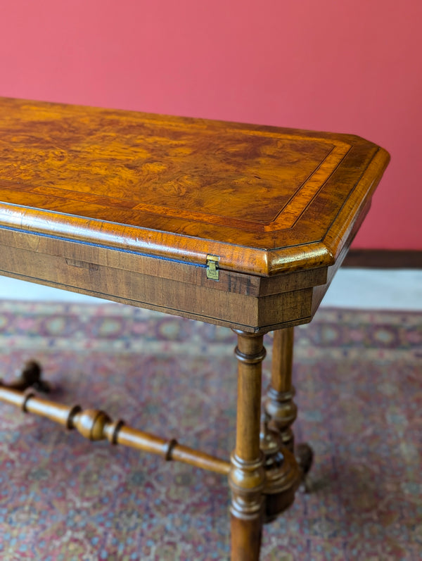 Antique Victorian Burr Walnut Fold Over Card Table