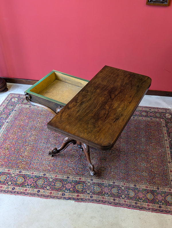 Antique Victorian Rosewood Fold Over Card Table