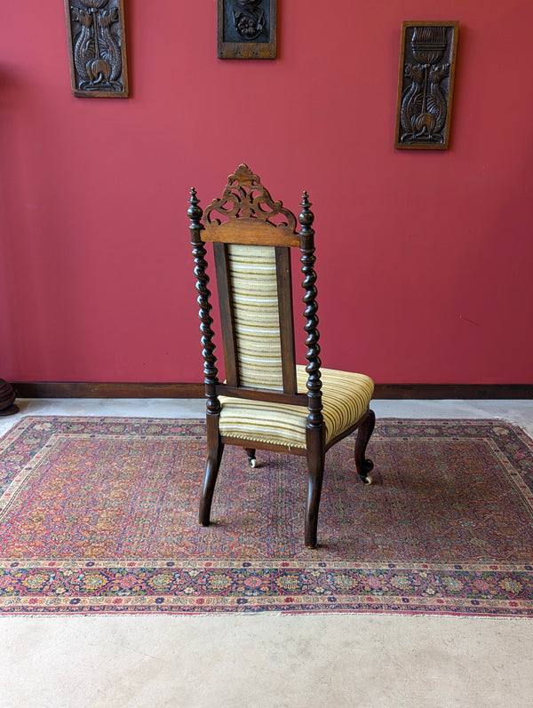 Antique 19th Century Carved Walnut Upholstered Hall Chair