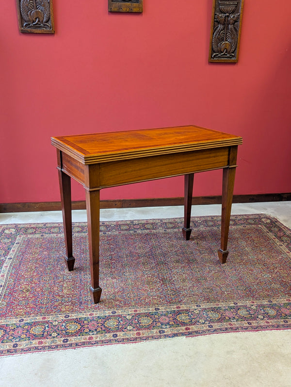 Antique Victorian Mahogany & Satinwood Fold Over Card Table