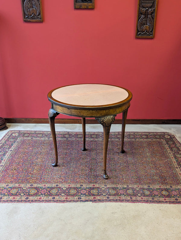 1930’s Burr Walnut Fold Over Demilune Card Table