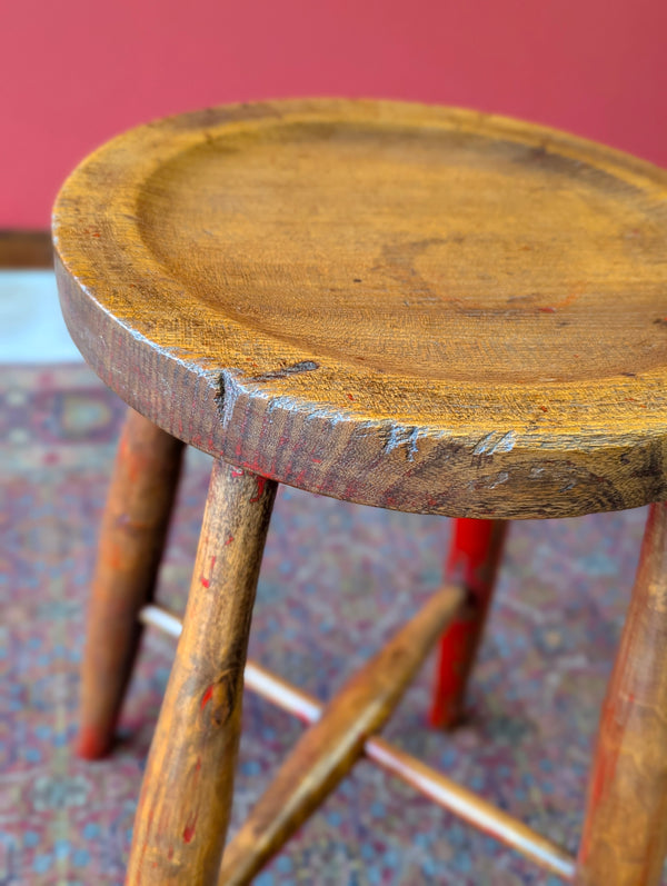 Antique Victorian Elm Dish Seat Stool