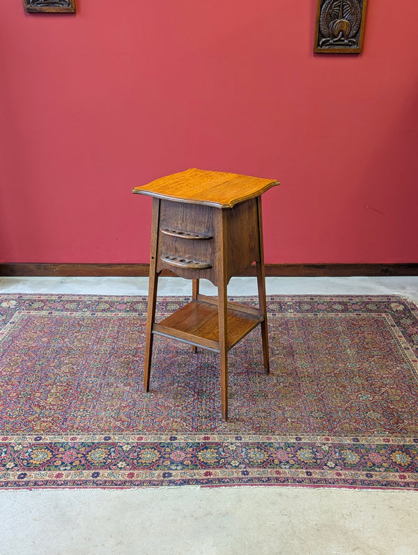 Antique Edwardian Oak Occasional Table with Pipe Rack & Cupboard