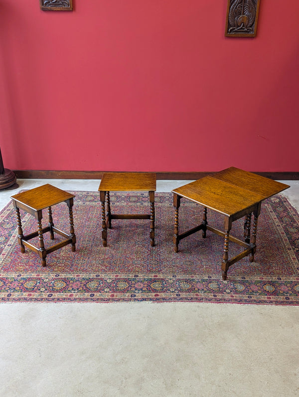 Antique Early 20th Century Oak Bobbin Nest of Tables