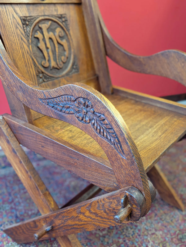 Antique Early 20th Century Oak Ecclesiastical Glastonbury Chair