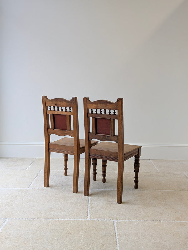 Antique Victorian Oak Side Chairs with Ceramic Tile Backs c.1890