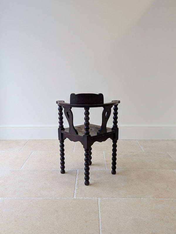Antique Victorian Carved Oak Bobbin Corner Chair c.1890
