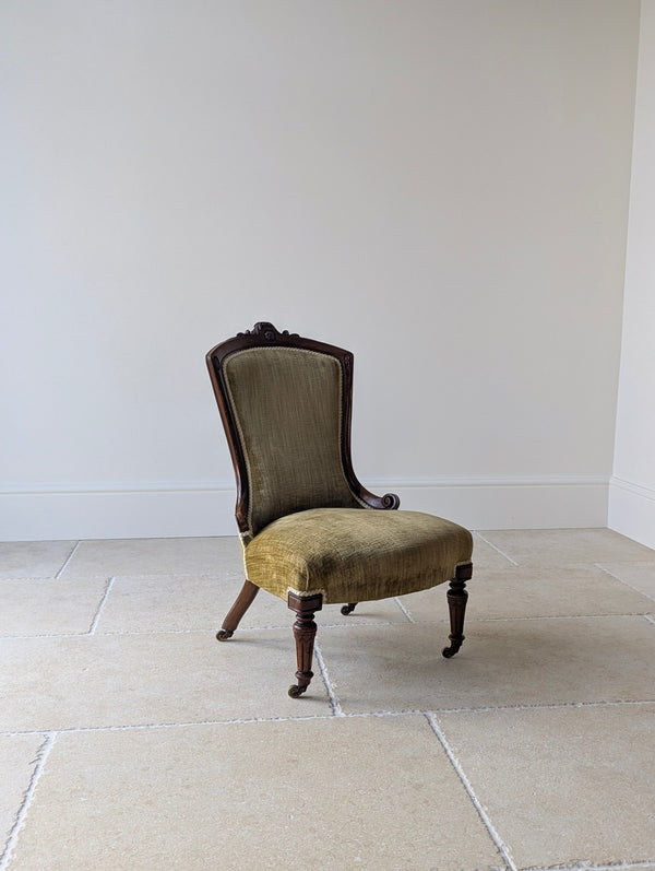 Antique Victorian Walnut Low Bedroom Chair c.1870