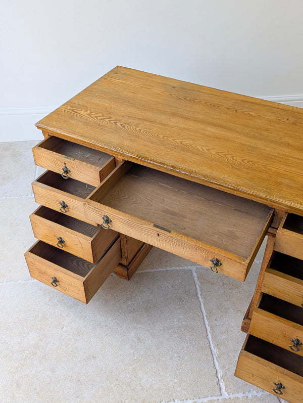 Antique Victorian Aesthetic Movement Solid Ash Pedestal Desk c.1880