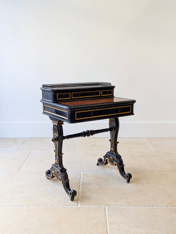 Antique Victorian Ebonised Bonheur du Jour Writing Table c.1870