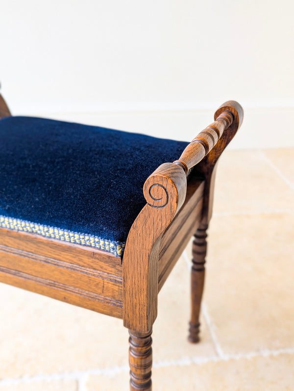 Antique Victorian Golden Oak Piano Stool with Storage c.1890