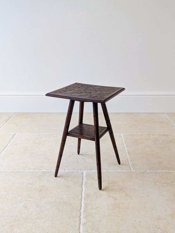 Antique Arts & Crafts Carved Oak Occasional Table c.1900