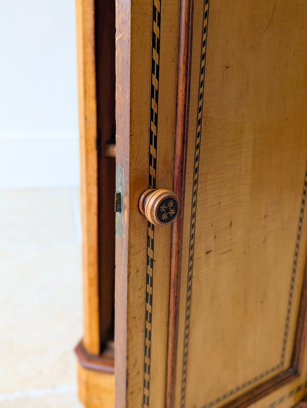 Antique Aesthetic Movement Satin Birch and Walnut Bedside Cabinet c.1890