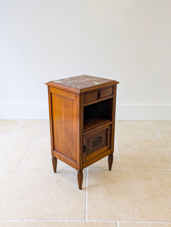 Antique French Oak Bedside Cabinet with Marble Top c.1900