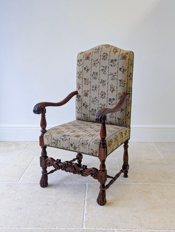 Pair of Antique Victorian Walnut Open Armchairs c.1890