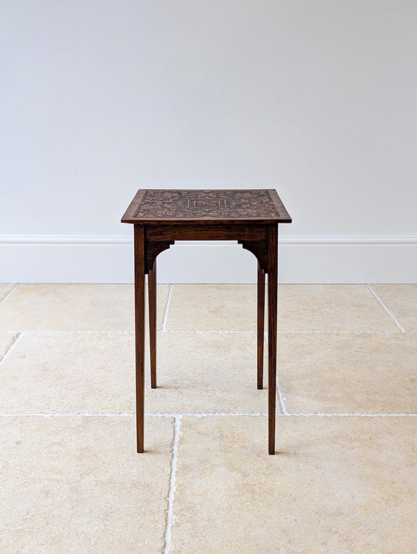 Antique Arts & Crafts Carved Oak Occasional Table c.1900