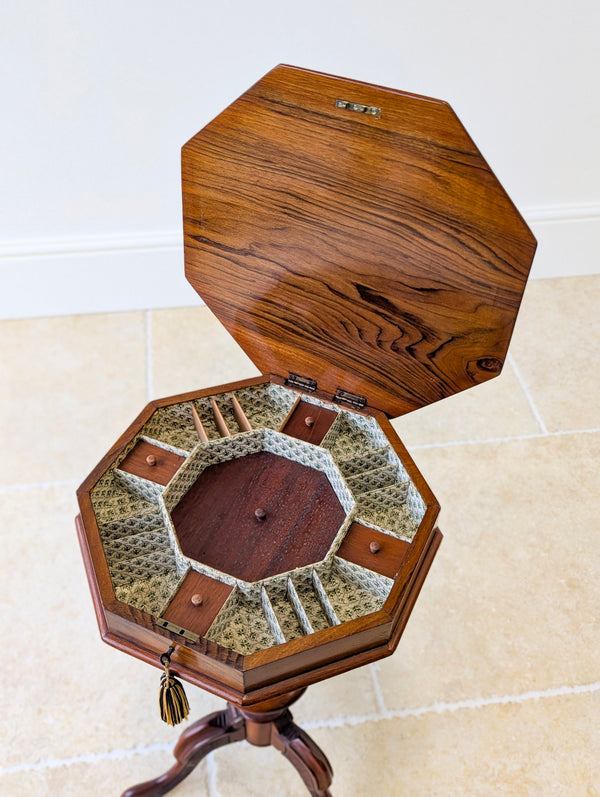 Antique Victorian Walnut Octagonal Sewing Table c.1860