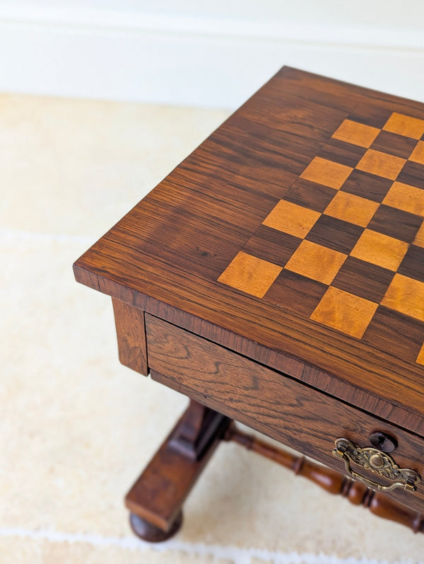 Antique Victorian Rosewood Games Table with Chess Table Top c.1890