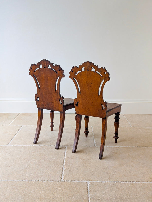 Pair of Antique Victorian Oak Hall Chairs c.1870