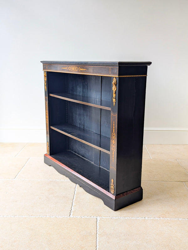 Antique Victorian Ebonised Open Bookcase c.1870