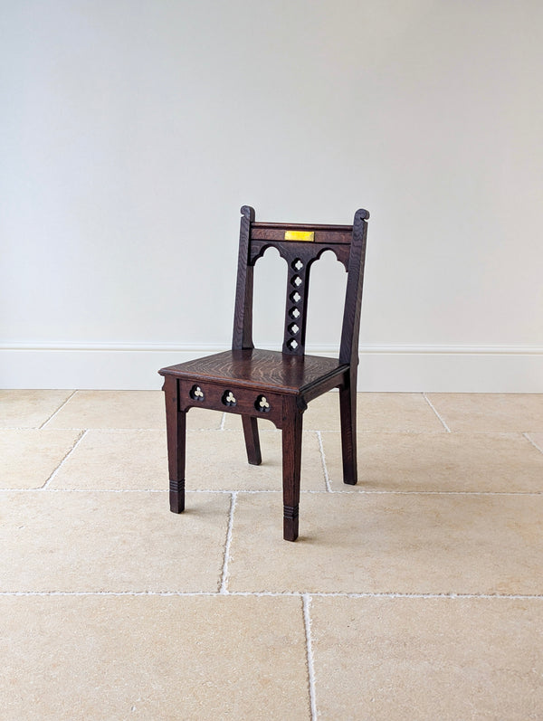 Antique Edwardian Gothic Revival Oak Church Chairs c.1911