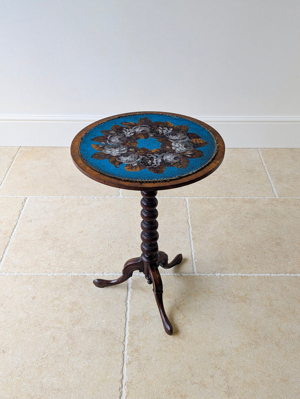 Antique William IV Rosewood Beadwork Tripod Wine Table c.1830