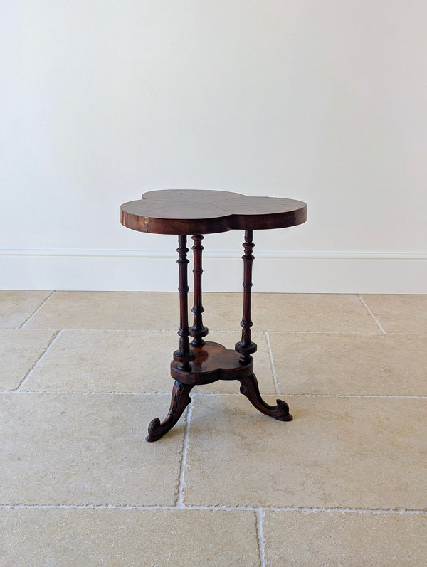 Antique Victorian Burr Walnut Trefoil Occasional Table c.1860