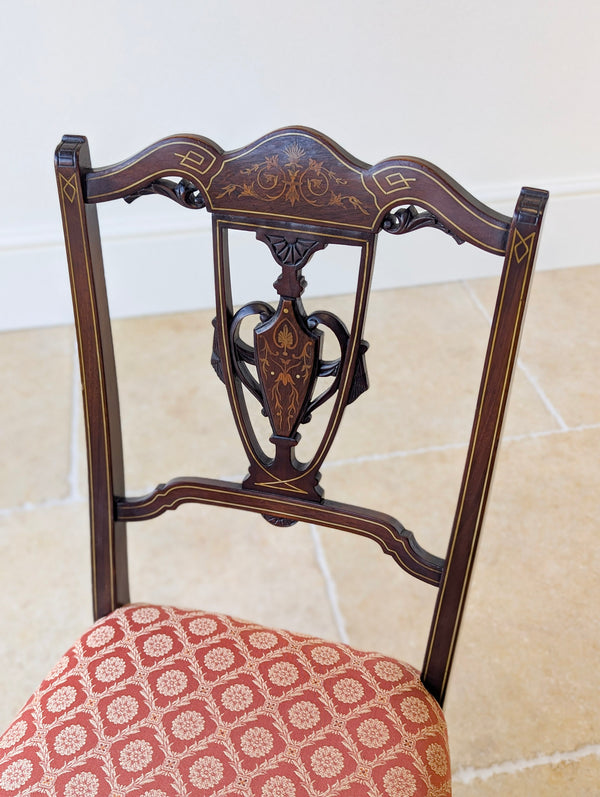 Pair of Antique Edwardian Sheraton Revival Mahogany Salon Chairs c.1905