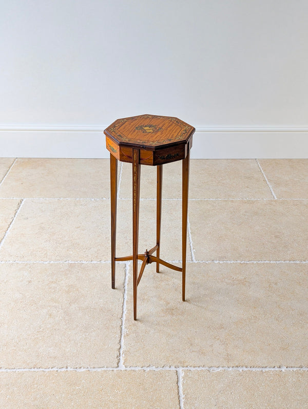 Antique Edwardian Satinwood Sheraton Revival Candle Stand c.1905