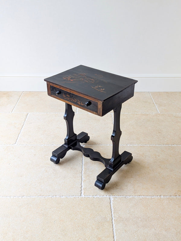 Antique Regency Ebonised Chinoiserie Work Table c.1830