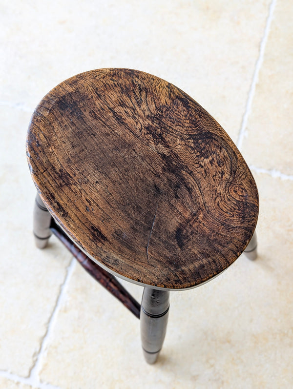 Antique Mid-Victorian English Oak Country Stool c.1860