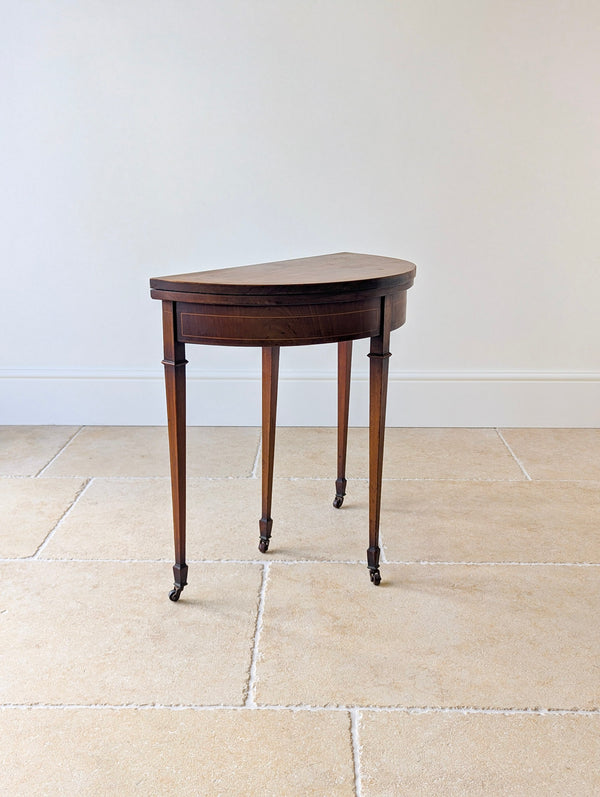 Antique Edwardian Mahogany Demilune Fold-Over Card Table c.1905