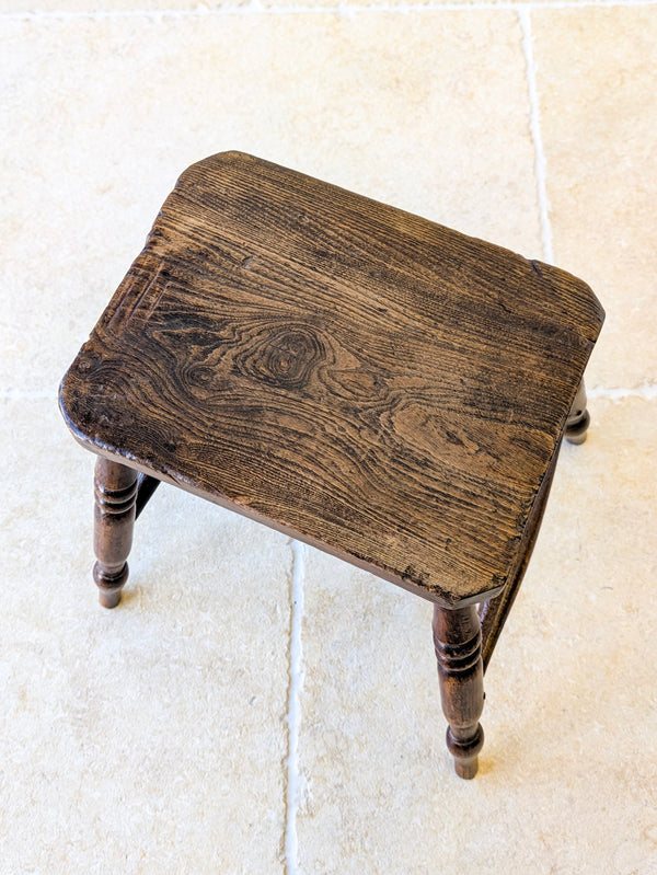 Antique Victorian Elm & Beech Country Stool c.1850