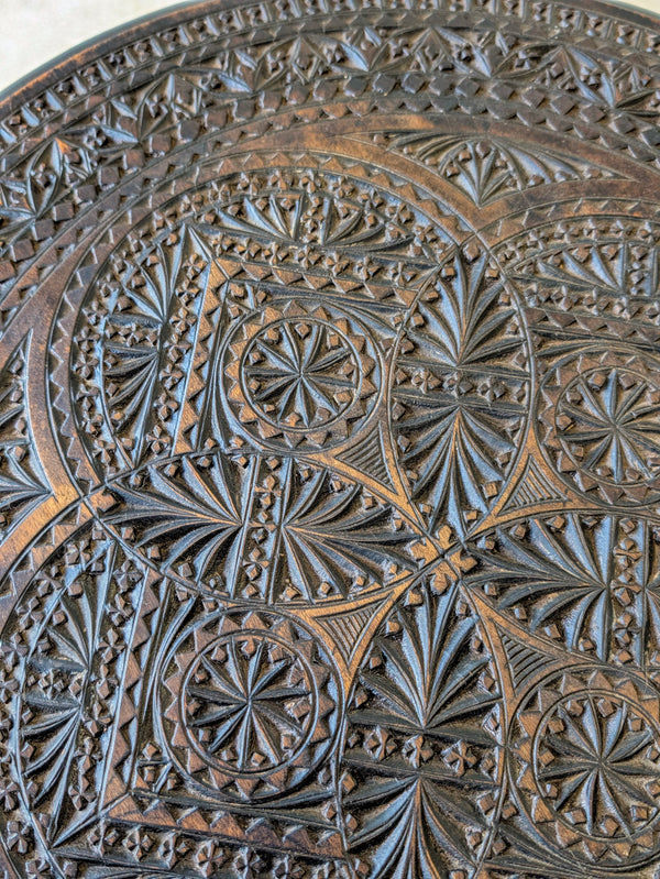 Antique Victorian Anglo-Indian Carved Ebonised Occasional Table c.1890