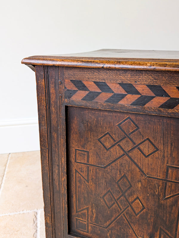 Antique Charles II West Yorkshire Inlaid Oak Coffer c.1680