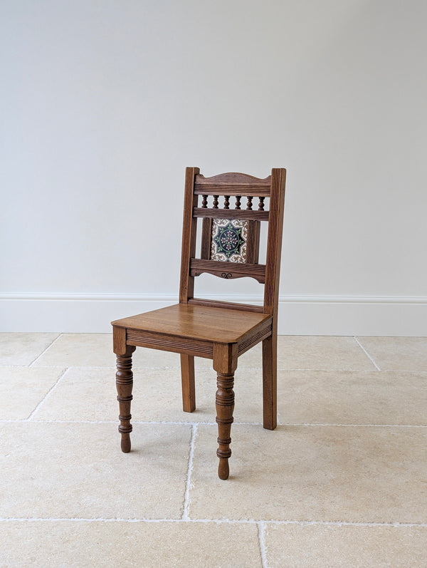 Antique Victorian Oak Side Chairs with Ceramic Tile Backs c.1890