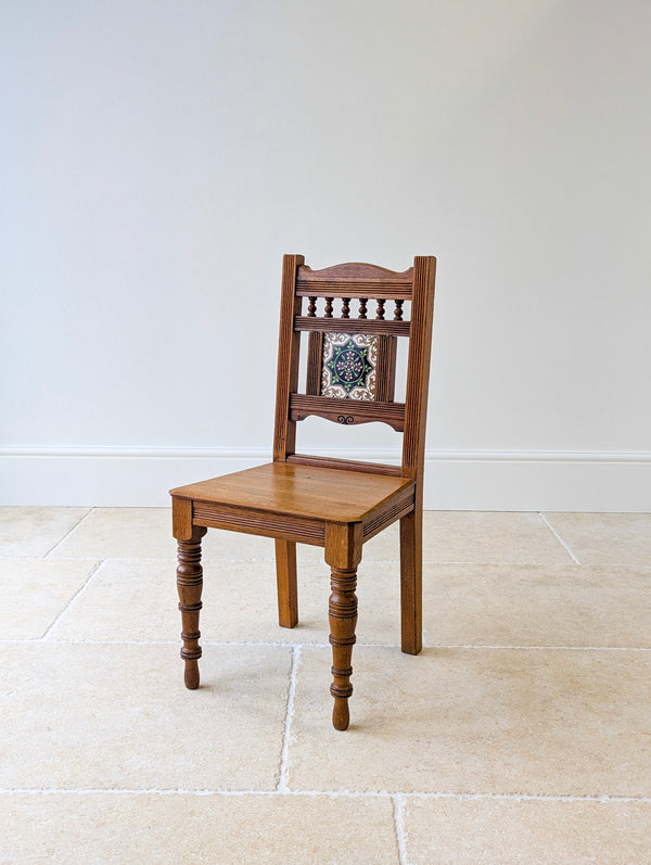 Antique Victorian Oak Tile-Back Hall Chairs c.1890