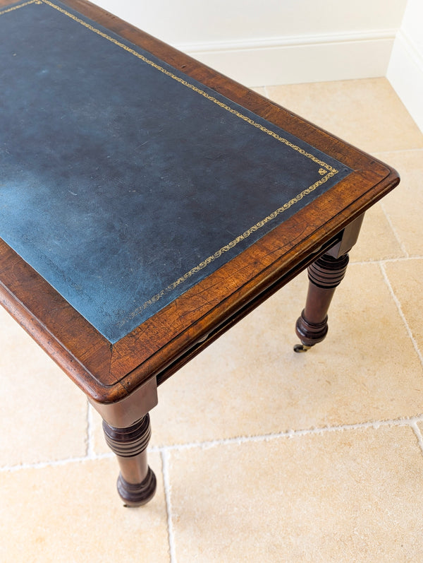 Antique Early Victorian Mahogany Library Table with Leather Top c.1850